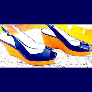 New no tags.Marc Fisher cork open toe sling backs. High quality Patent l…